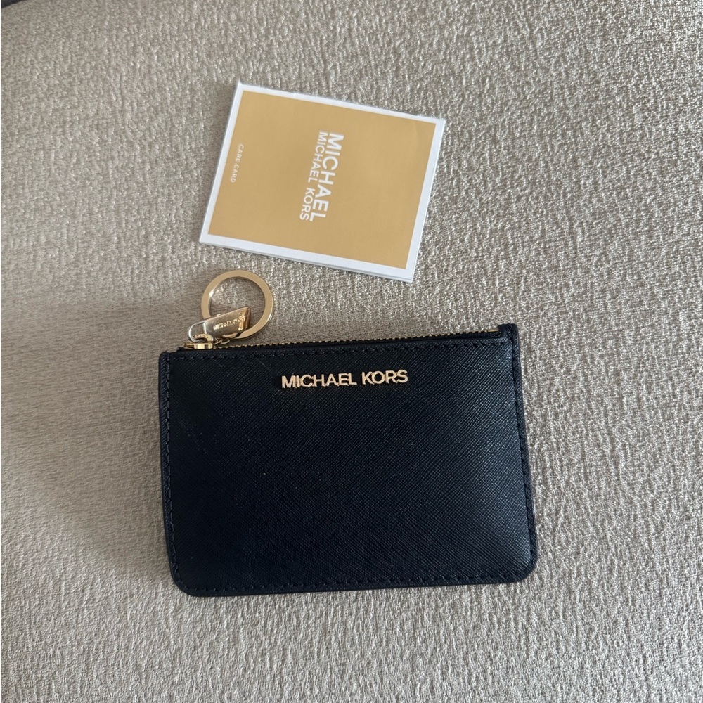 MICHAEL Michael Kors Black Card Holder with Gold Accents